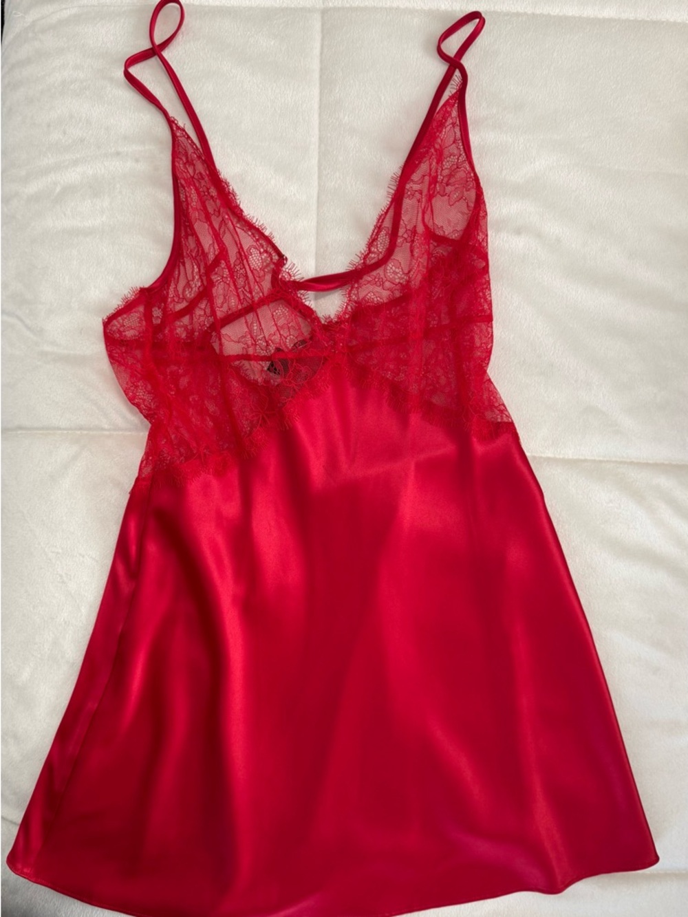 Victoria's Secret Red Satin Lace Chemise Slip Dress Strappy Back M